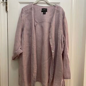 Tahari 100% Linen Lavender Button-Down Tunic 2X